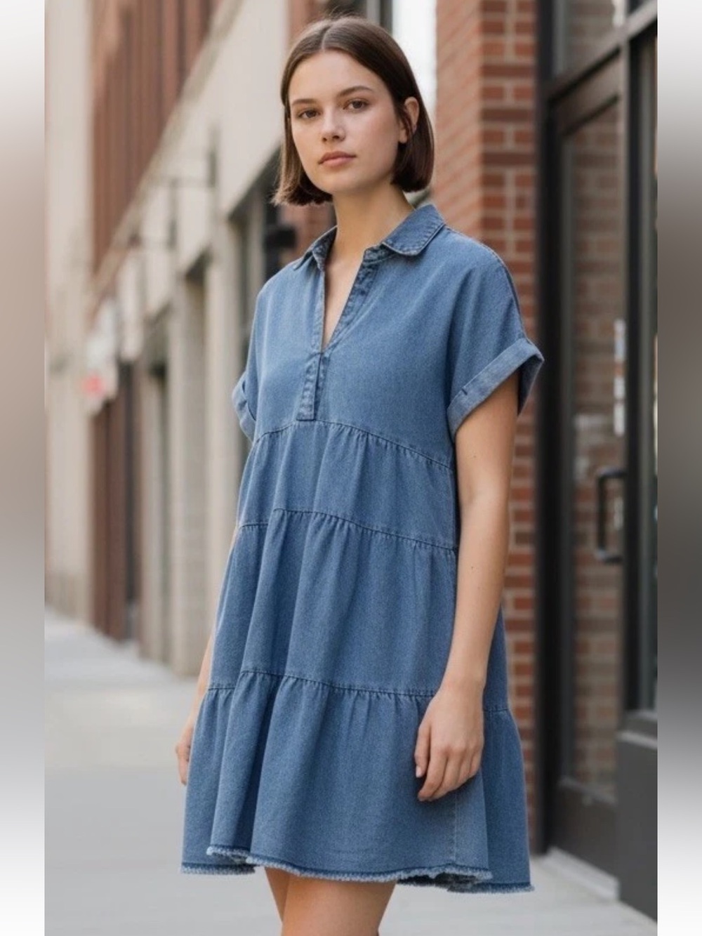 Umgee Light Blue Denim Shirt Dress S